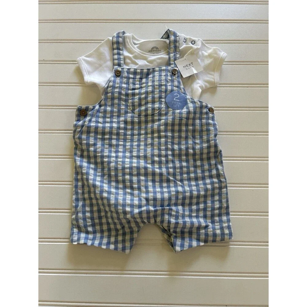 Next Baby Boy Blue Gingham Romper & Bodysuit Set 3-6 Months NWT Boutique